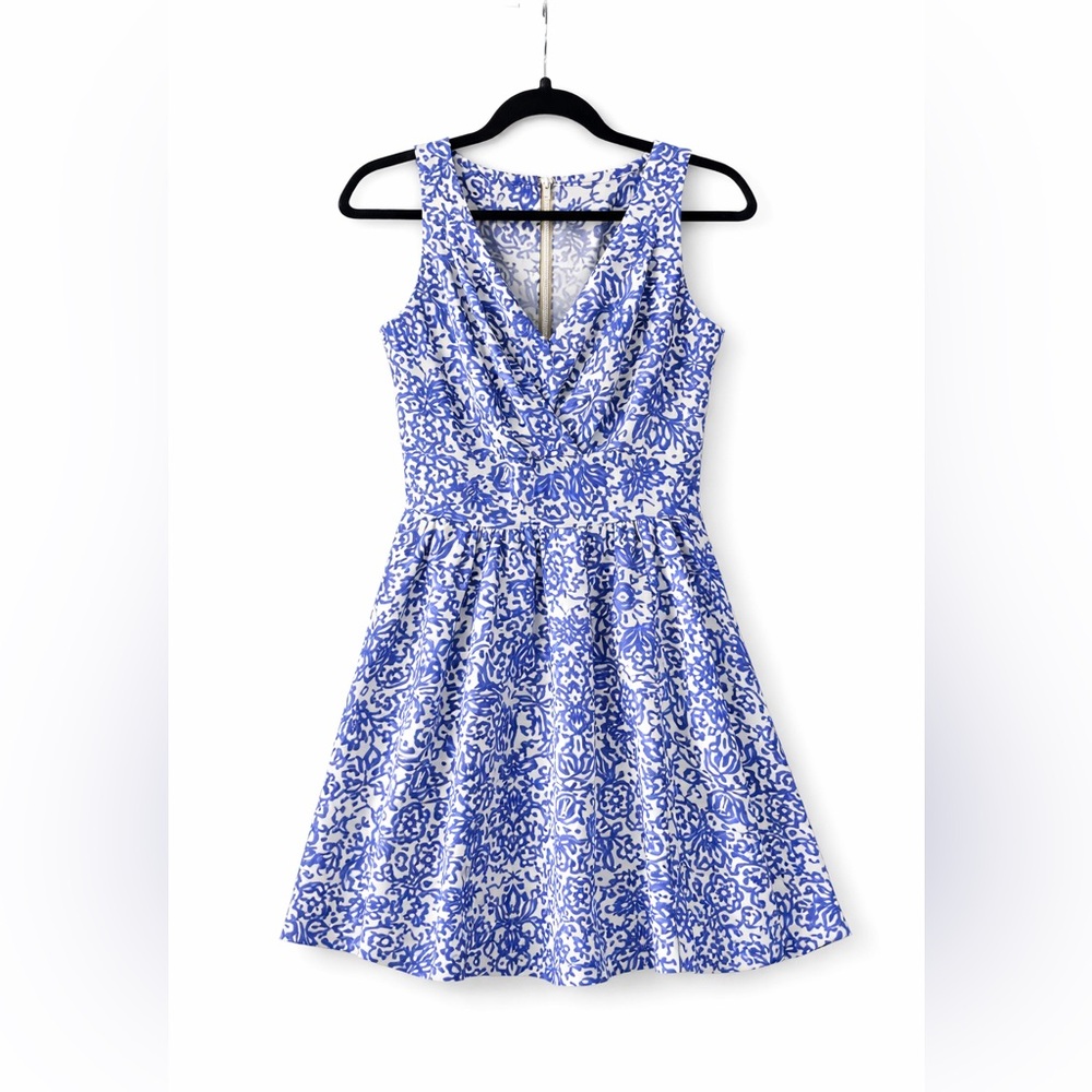 Milly Blue White Mediterranean Tile Fit Flare Dress Size 2 - Picture 3 of 6